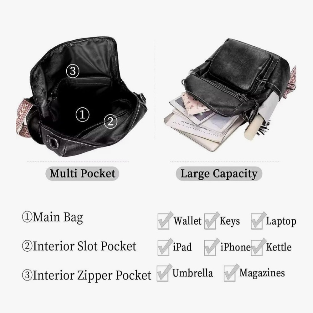 Elegant Black Leather Backpack 025 - Picture 4 of 6